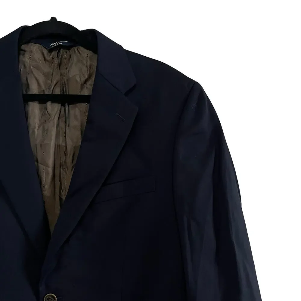 Joseph & Feiss Gold Navy Solid Single Breasted 2 Button Sport Coat Blazer 40 R